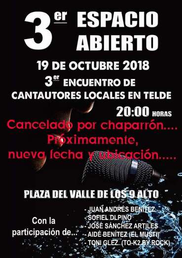 Cartel del acto de anoche en el Valle de los Nueve Alto, suspendido por la lluvia (Foto TA)