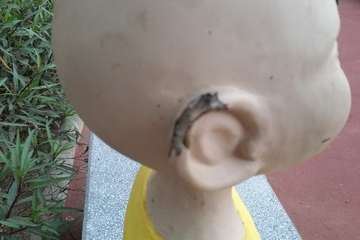 Daños a la escultura de Sanmao en San Juan (Foto TA)