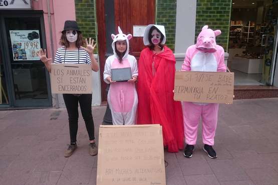 Protesta en Telde contra el sacrificio de animales para consumo (Foto Claudio Sánchez)