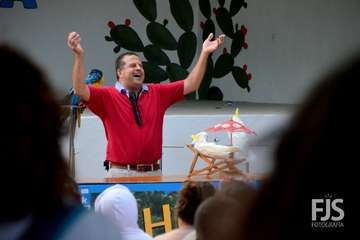 El espectáculo de aves exóticas de Paco Plumas se exhibe en La Breña (Foto FJS)
