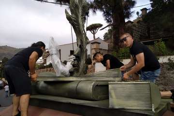 La carreta de Telde, lista para la romería del Pino de esta tarde (Foto TA)