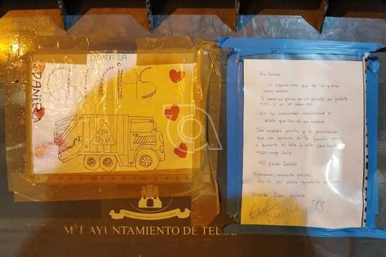 Dibujo de Daniela y carta de agradecimiento de los operarios del servicio de Recogida de Residuos (Foto TA)