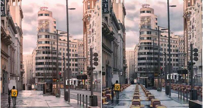 Fotomontaje  difundido por Vox sobre los ataúdes de la Gran Via (Foto Multimedia)