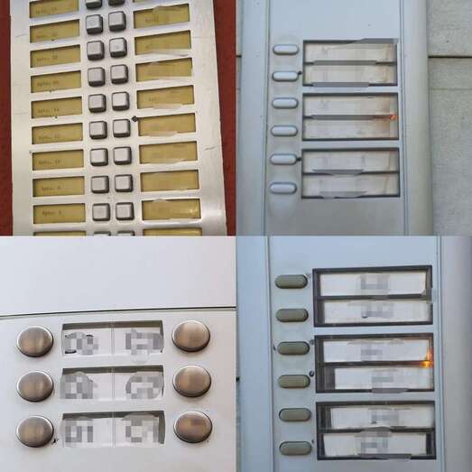 Porteros automáticos con marcas junto a los botones (Foto TA)