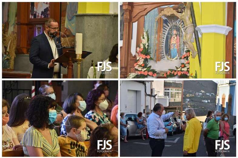 Momentos del inicio de los cultos en honor de la Virgen de Las Nieves, anoche en Lomo Magullo/Francisco Javier Santana
