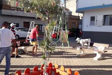Vecinos de Clavellinas engalanan la Plaza de Los Pinos con motivos navideños/TA.