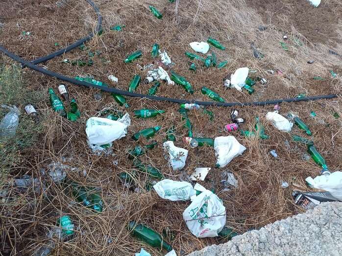 Multitud de envases de cerveza en los exteriores del CEIP Poeta Montiano Placeres / TA