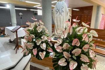 Trono de la Virgen del Carmen bellamente engalanado/Francisco Javier Santana.