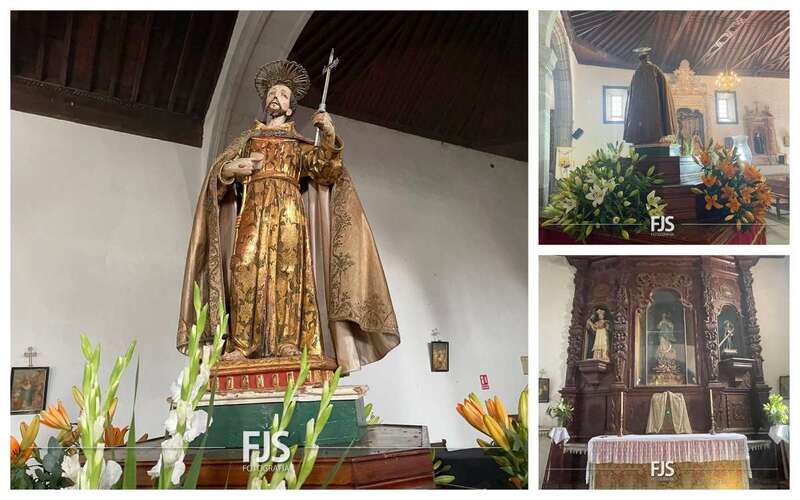 El trono del santo patrono, ya preparado para la misa y procesión/Francisco Javier Santana.