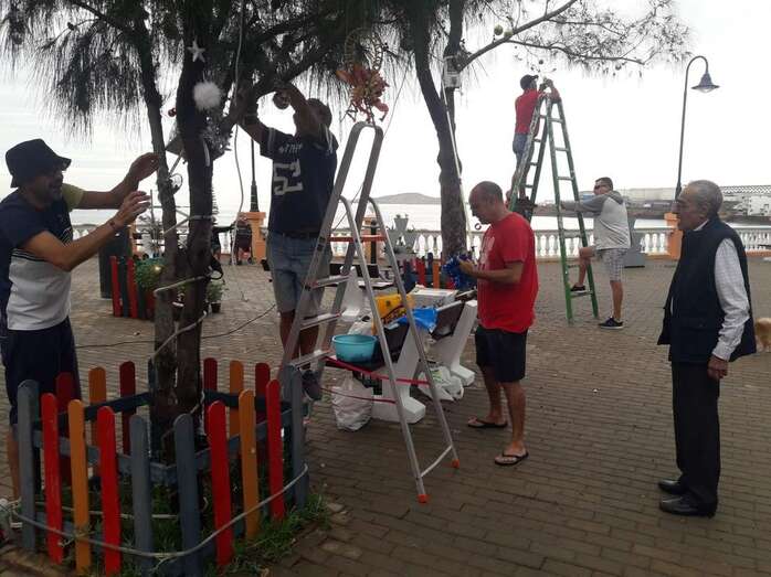 Trabajos de iluminación y decoración navideña de los árboles de la Plaza de Los Pinos/TA.