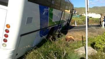 Estado en que quedó la guagua tras salirse de la vía (Fotograma de RTVC)