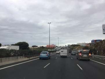 Atasco en dirección Norte en la GC-1, hace unos minutos (Foto TA)