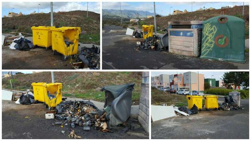 Contenedores quemados en Lomo Bristol, también esta madrugada (Foto TA)