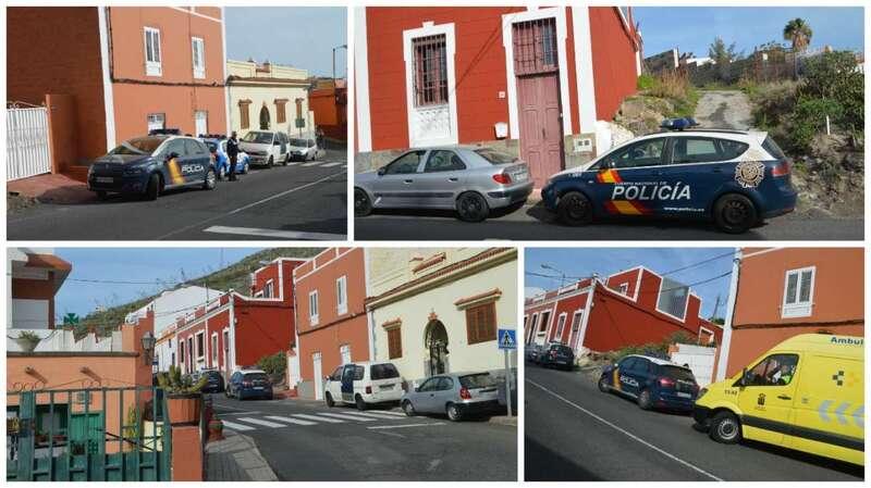 Mosaico de imágenes de efectivos policiales y sanitarios en el lugar del presunto asesinato (Foto TA)