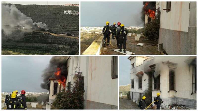 El incendio de la casona de la Finca de San Rafael ayer tarde motivó el despliegue de un amplio dispositivo de emergencia (Foto TA)