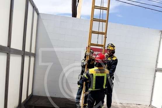 Los bomberos rescatan a un asustado gato que se había subido a un poste en la gasolinera de El Cubillo (Foto TA)
