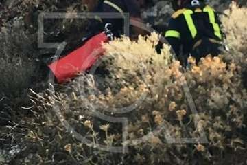 Los bomberos escalan por una ladera para rescatar a un perro en Telde (Foto TA)