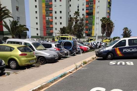 Agentes policiales y bomberos en el Valle de Jinámar esta tarde ante la alerta de incendio que resultó falsa (Foto TA)