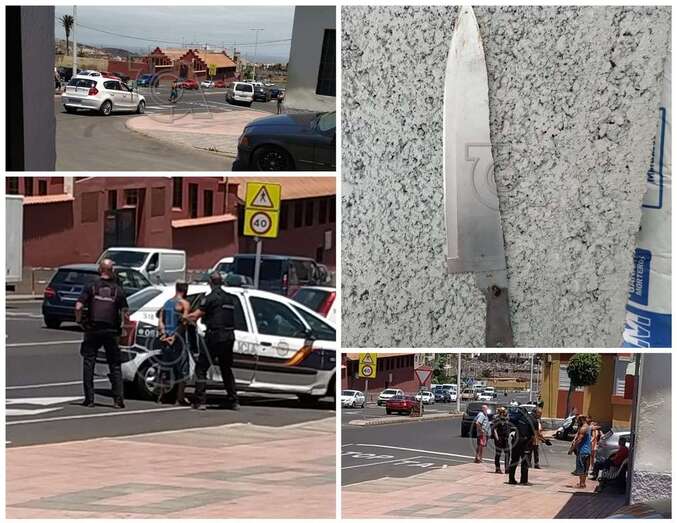 Imágenes de la intervención policial y cuchillo usado en la pelea/TA.