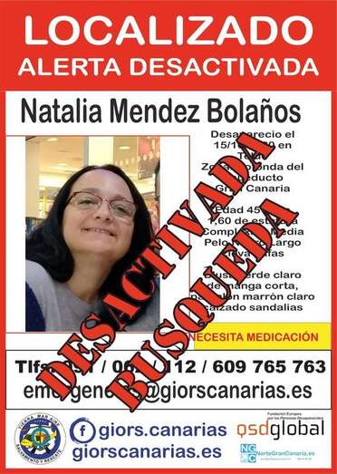 Cartel de búsqueda de Natalia Méndez divulgado por Giors Canarias/TA.