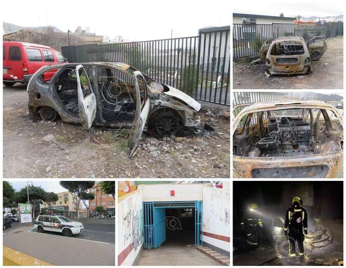 Imágenes de los dos vehículos calcinados en los incendios intencionados de esta madrugada en Telde/TA.