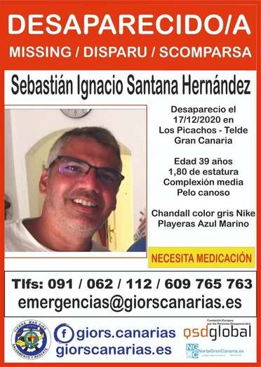 Cartel de búsqueda de Sebastián Ignacio Santana divulgado por el GIORS/TA.