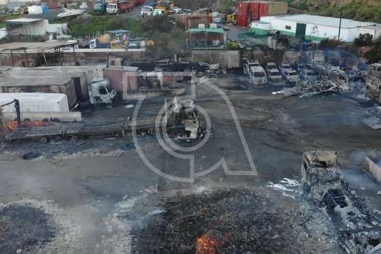  El efecto devastador del incendio de Jinámar (Telde), a vista de pájaro/TA.