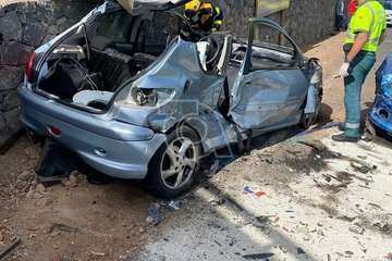 Imagen del accidente ocurrido esta tarde en la GC-41, a la altura del cruce de Tecén/TA.