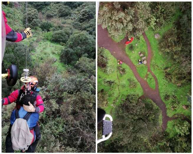 Imágenes del rescate de la turista herida en el Barranco de Los Cernícalos/TA.