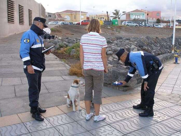 Imagen de archivo de policías locales inspeccionando a un perro en la avenida de La Garita (Foto TA)