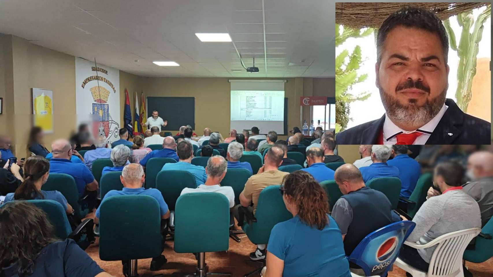 Imagen de la asamblea de la cooperativa y del nuevo presidente en el recuadro superior derecho/TA.