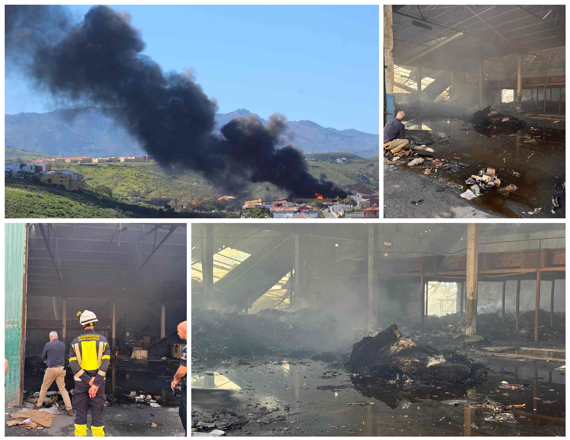 Los bomberos alertan del riesgo por amianto tras el incendio de una nave en Telde