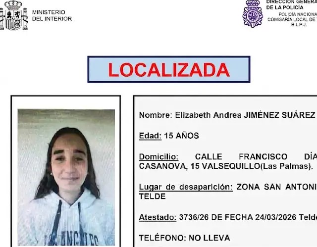 Localizada en buen estado la menor de 15 a&ntilde;os desaparecida en Telde
