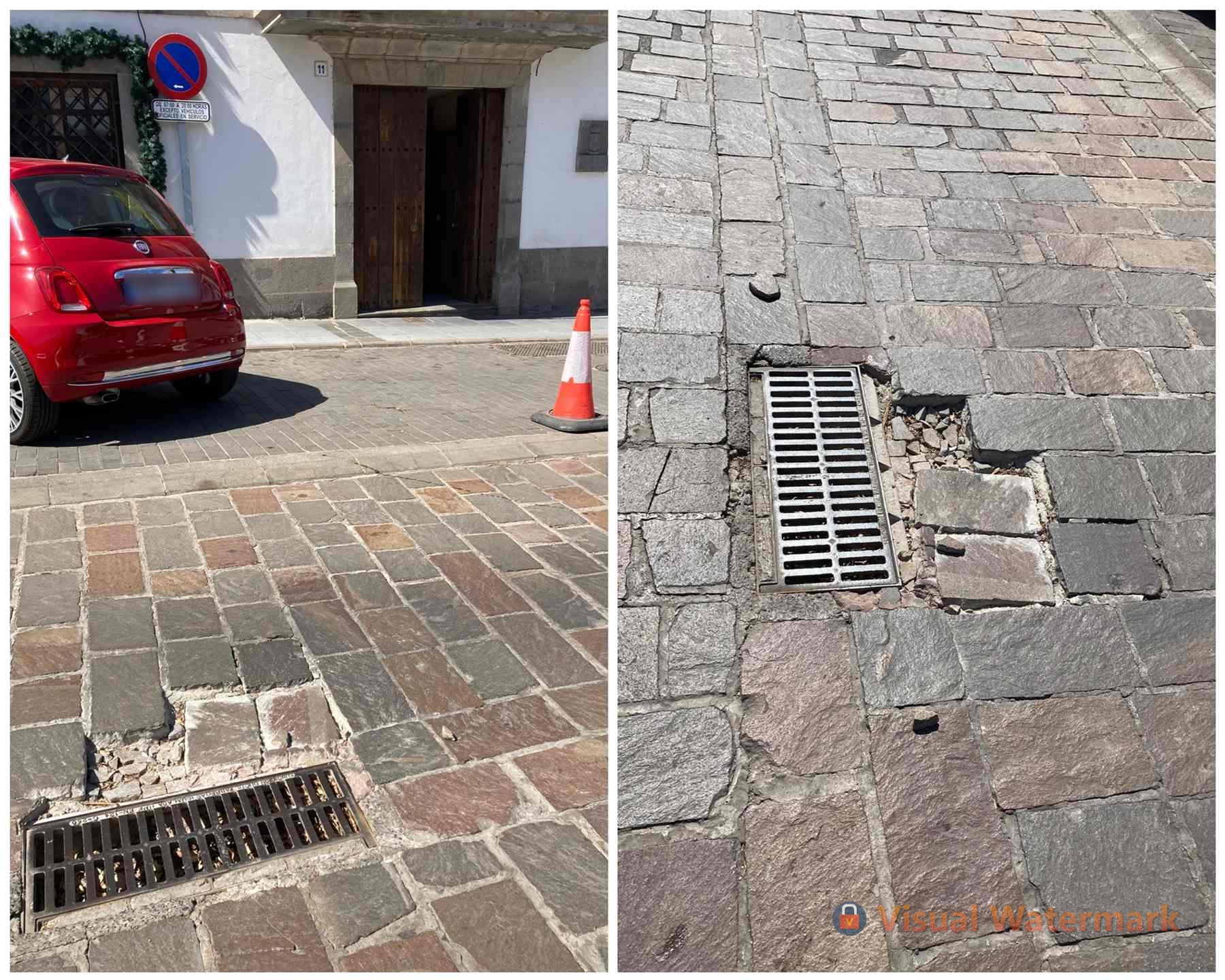 Un agujero en San Juan recuerda que el adoquinado también envejece