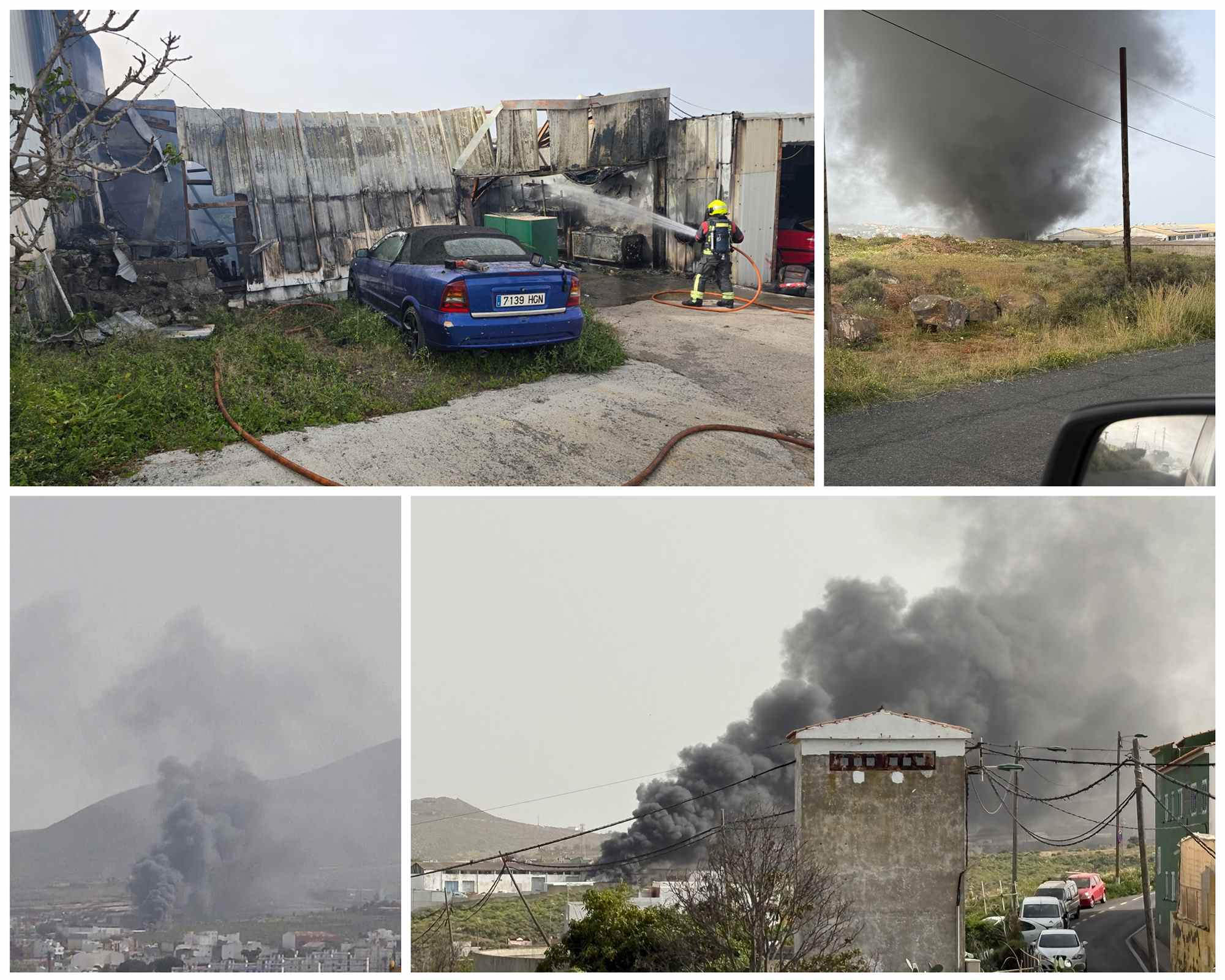 Los bomberos emplean 35.000 litros para sofocar un aparatoso incendio en una nave de Telde