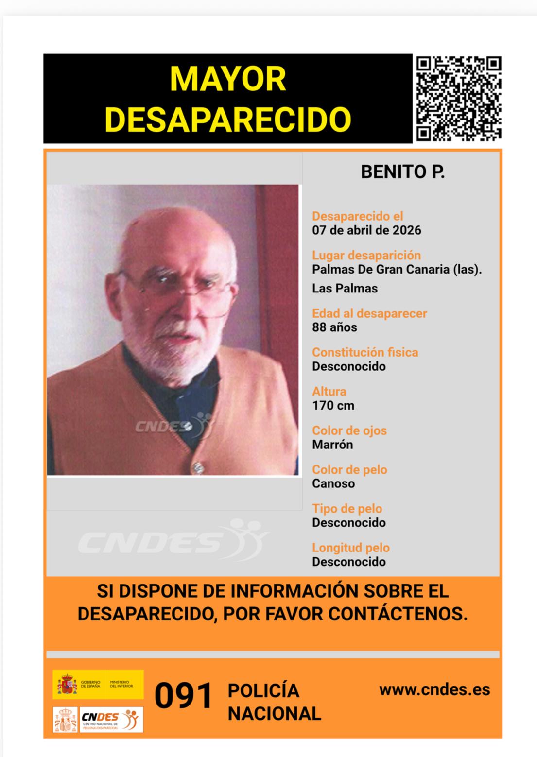 Buscan en Gran Canaria a Benito P., de 88 años