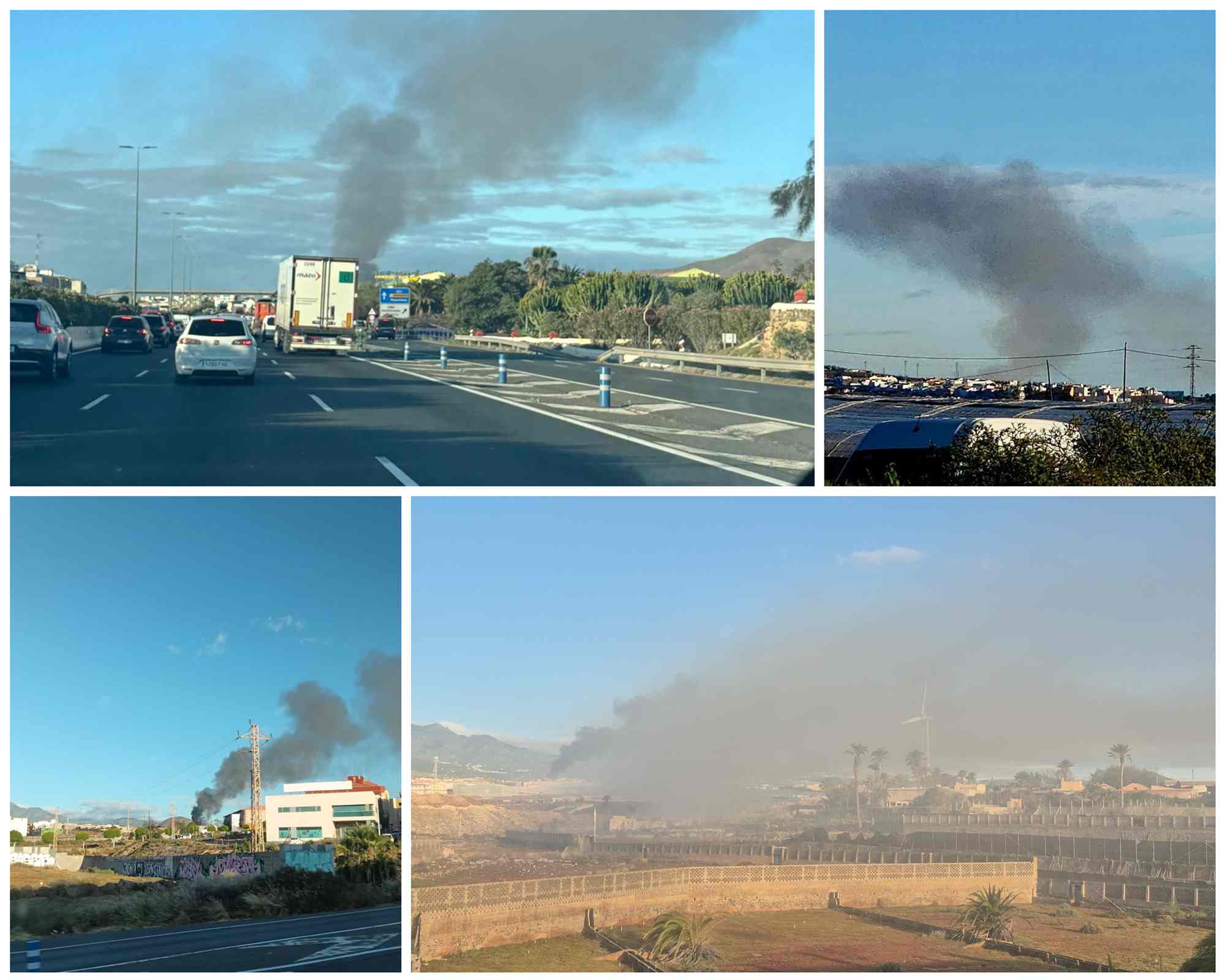 &Uacute;ltima Hora: Un incendio en el camino de El Caracol a Las Huesas deja una gran humareda sobre Telde
