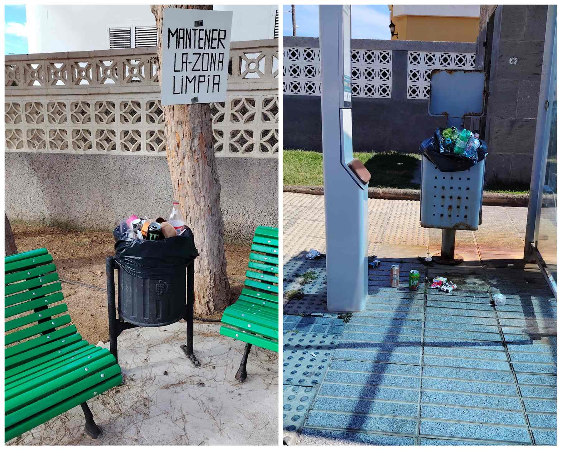 Papeleras desbordadas en zonas transitadas de La Garita