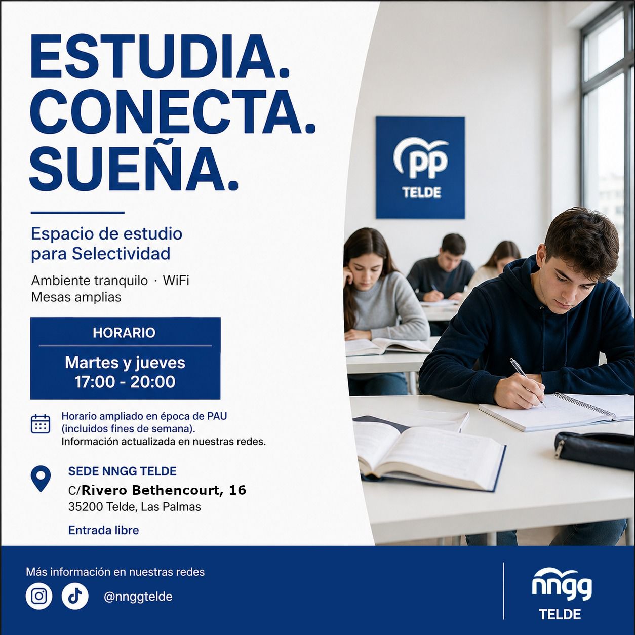 El PP de Telde habilita su sede como espacio gratuito de estudio para Selectividad