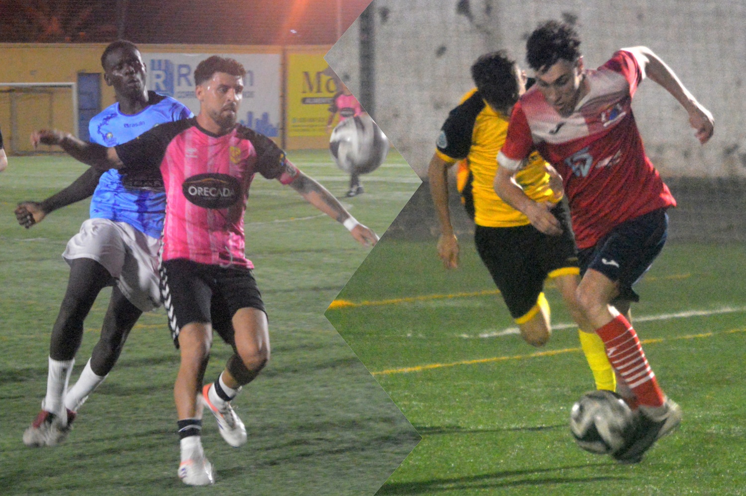 A la izquierda, instante del partido del CF La Garita ante UD Valsequillo; a la derecha, CD Las Longueras contra UD San Nicol&aacute;s (Fotos: Juan Antonio Hern&aacute;ndez)
