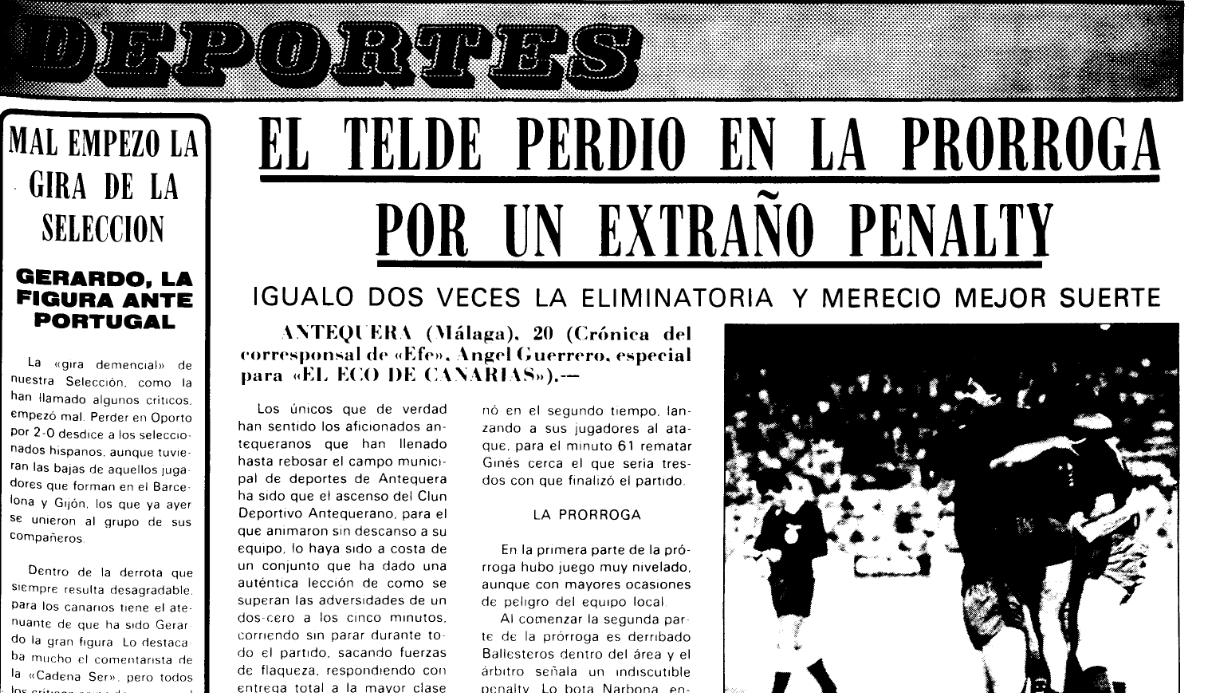 Página de El Eco de Canarias del 21 de junio de 1981 con la crónica del partido