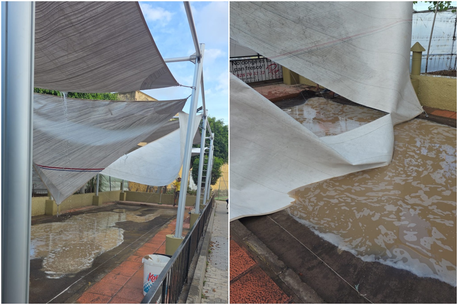 Imágenes de los toldos en la cancha de petanca hace más de dos semanas (Foto: CBP Palmito Retoño)