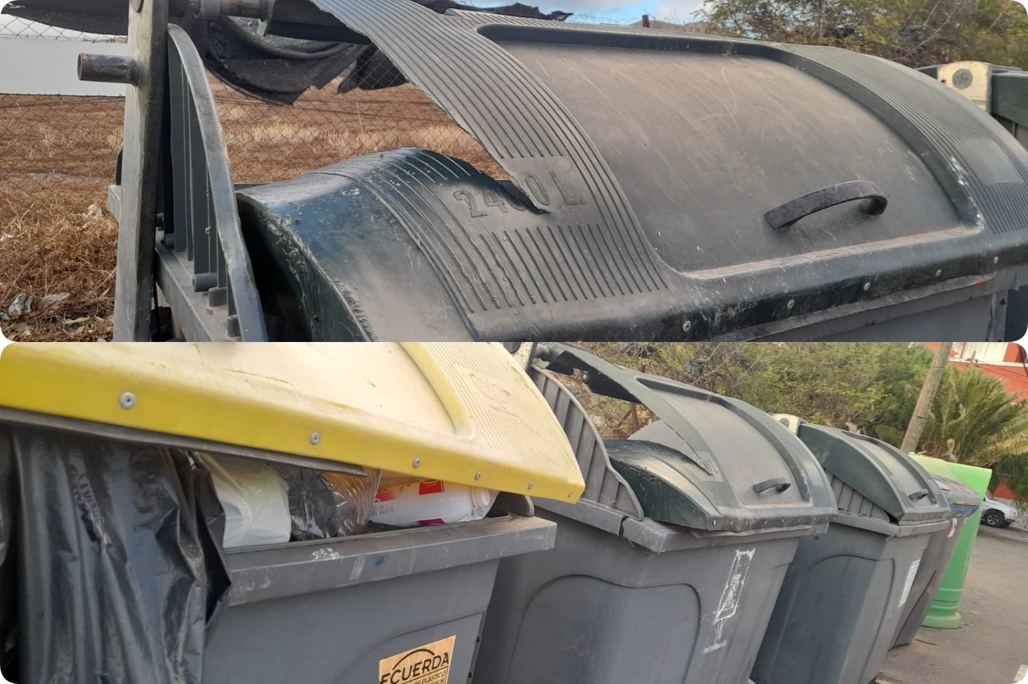 Tapas de contenedores deteriorados y con basura desbordante (Fotos cedidas)