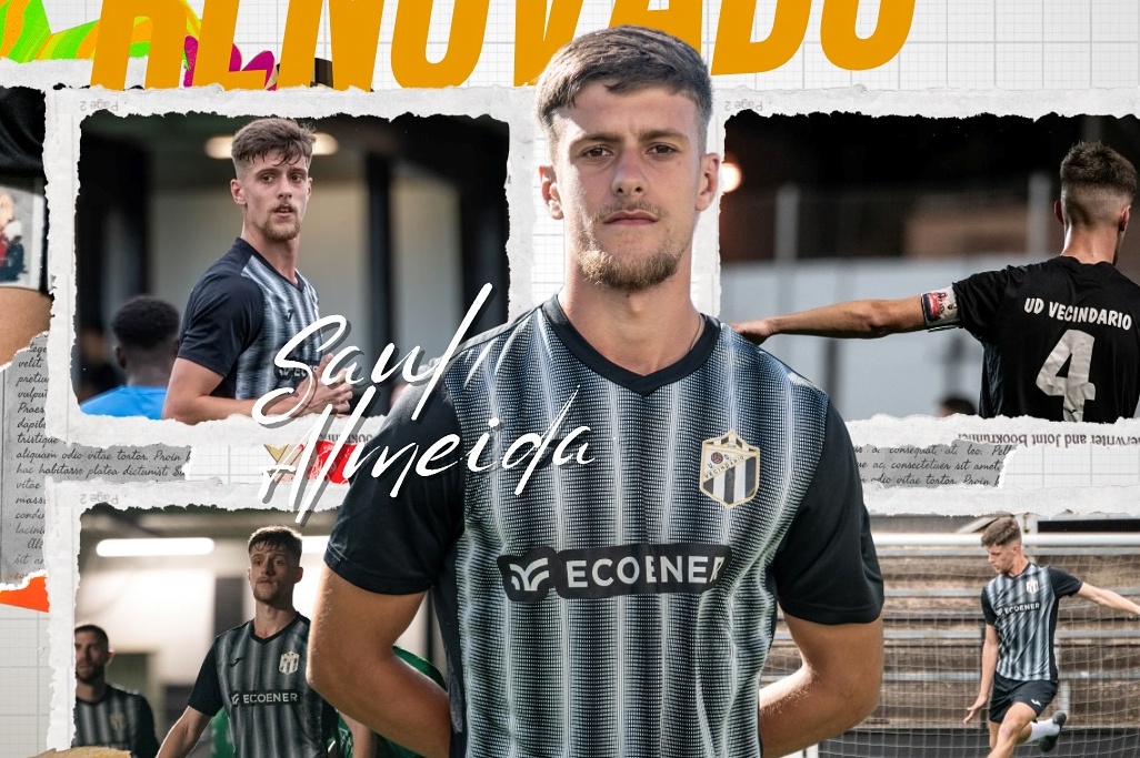 Saúl Almeida, nuevo jugador de la UD Telde en un cartel cuando fue anunciado por la UD Vecindario